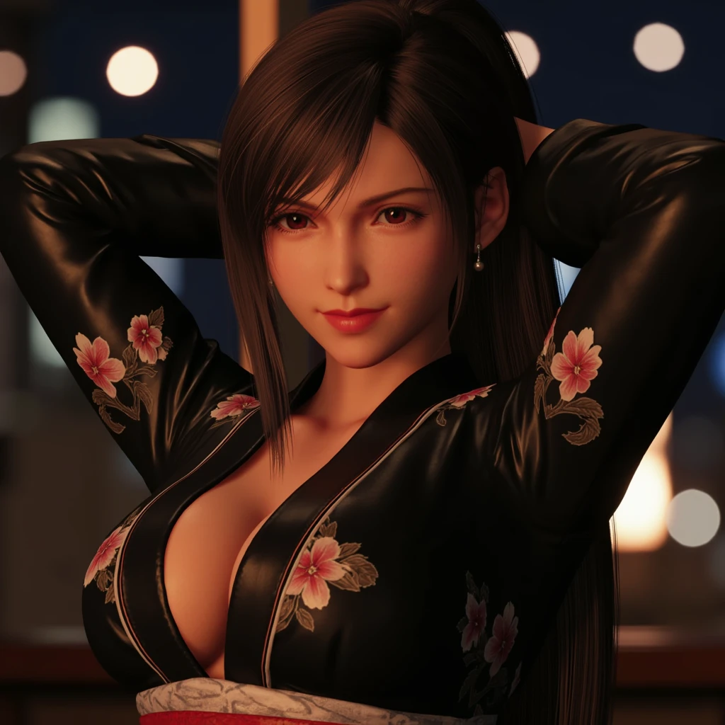 1 girl,lean over WINK, (Wearing Jewel:1.2) ,( red lace_coat),(Fluffs :1.2),(mother-of-pearl chain:1.4), garden,nighttime,moon,( huge breasts ),cleavage,shiny skin,lip gloss,tattoos, masterpiece, best quality, realistic ,Surrealism,Rich artistic colors,natural colors art in 8k,3D,Portrait art,solo, tamaki