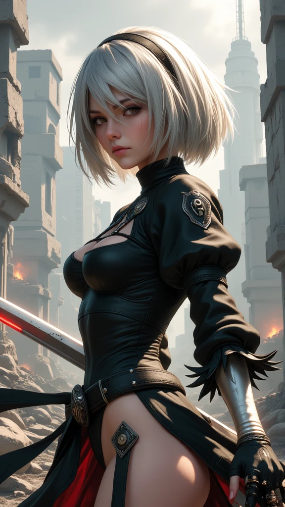 2b waves her sword