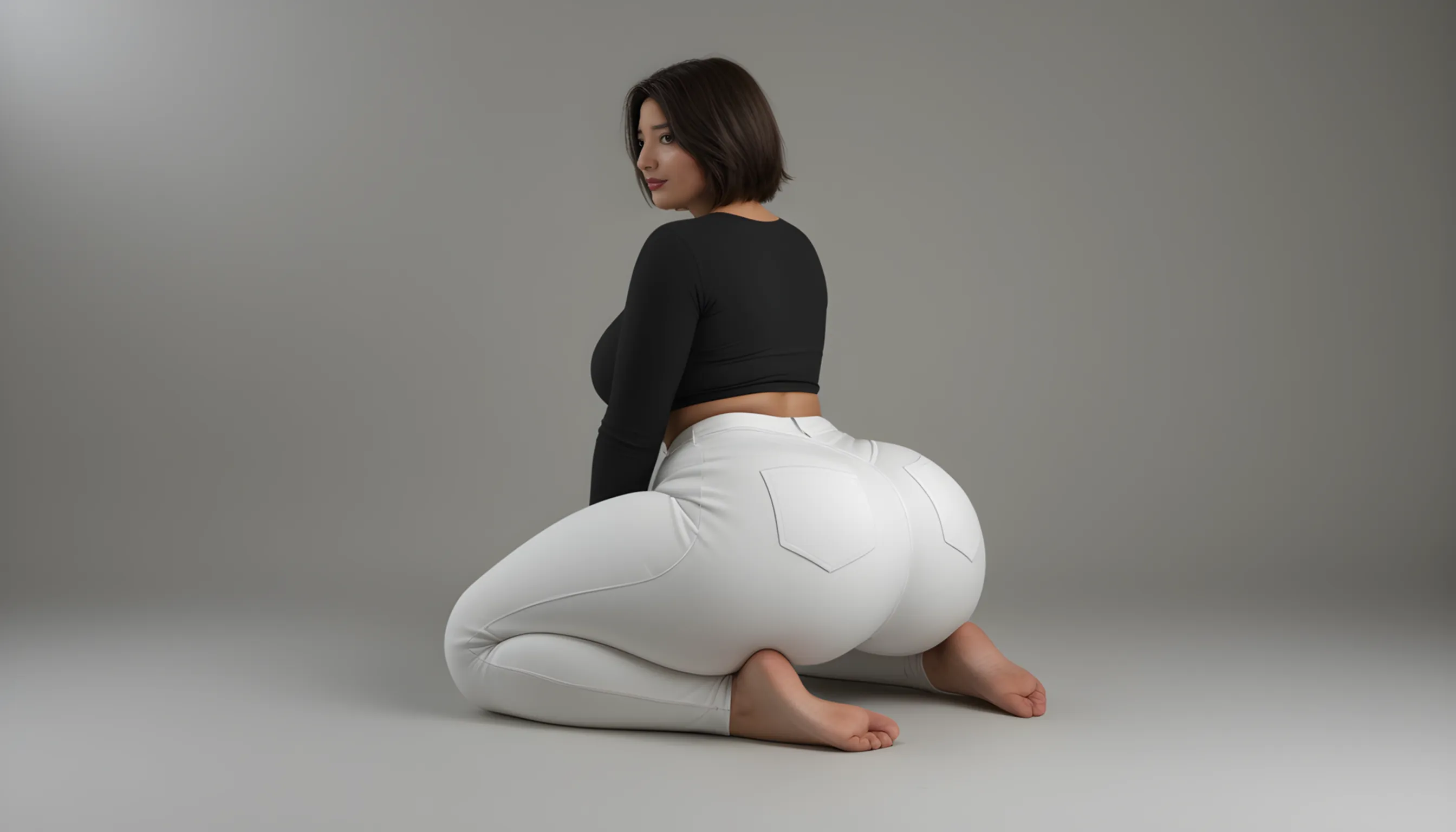 score_9, score_8_up, score_7_up, score_6_up, score_5_up, score_4_up, score_9, score_8_up, score_7_up
Erotic full body photo of one nude sexy woman ((crawling)) (((eye level angle, bilaterally symmetrical, side-view, view from side)))
all fours, ass up in the air, breasts pressed into the ground, auok, assuponknees
g1g4nt0m4st14, Sexy natural breast, huge breasts, gigantic boobs, sexy round butt 
Toned pelvis, sexy pelvis, toned legs, slim fit, curvy, wide hips, toned thighs, abs
long blonde hair, broad shoulders, white skin, high contrast, dramatic shadows, cinematic, highly detailed, detailed skin, shiny skin, film grain, 20s something, solo, cute face, perfect eyes, bright eyes, beautiful eyes, perfect makeup, stunningly beautiful makeup, detailed face, perfect face, head turned to look at viewer, looking at viewer, cute smile, sexy smile, bright lighting, boob focus, (full body shot), sexy arched back
Nude, naked, no clothes, no shoes
Crawling on all fours
Plain White background, bright white void background