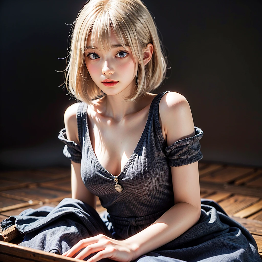 Realistic,masterpiece, best quality, (realistic,photo-realistic:1.4), (RAW photo:1.2),extremely detailed CG unity 8k wallpaper, delicate and beautiful, amazing,finely detail, official art, absurdres, incredibly absurdres, huge filesize, ultra-detailed,extremely detailed eyes and face, light on face,saber,(little smile:1.2),(blonde hair:1.3),short hair,(wearing sleeveless sweater:1.4),(medium breast:1.3),winter background,(hair ornament:1.4),sidelocks
