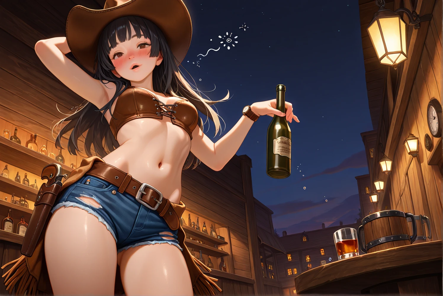 ((topless)), flat chest, mona_genshin, nsfw, pantyhose, masterpiece, 1 girl, erect nipples, intricately detailed, pubs, table, crowd, navel, bare shoulders, necklace, beer, tavern, inn, pub, crowd, black hair, twintails, embarrassed, annoyed, extremely detailed, photorealistic, octane render, 8 k, unreal engine, bare breasts, nipples, green eyes, carrying beer tray, bare stomach, sweaty, people on background, oktoberfest, smiling, moist breath, child, arm strap, small breasts, long hair, bangs, blush, bare shoulders, headwear, open mouth, bare arms, bare elbows, sleeveless, witch_hat, earrings, bangs, bored