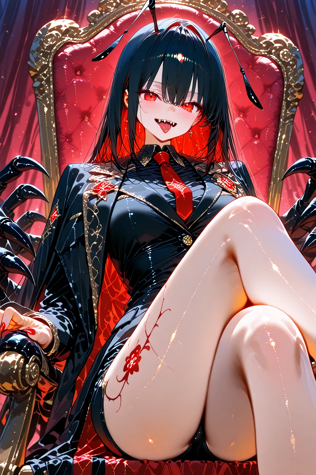 (vampiric)((Gray hair))(fang)(red eyes eyes)(Poor milk)((chiquita))(Dressed in a fuchsia Lolita costume)(Childish)(Sinister smile)Obediently sat on the throne,listless,Ignorant and understanding,((The characters are very delicate))There is flesh and blood in the background,The feeling of the Meat Forest Wine Pool Tentacles stretch out from both sides of the throne,Behind him is a bloody red Cthulhu monster