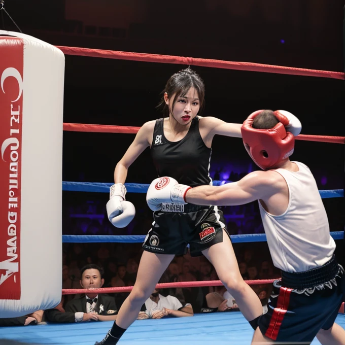 Man hitting naked girl、boxing