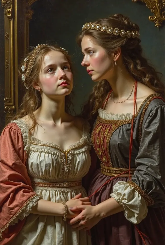 , 19th Century style,
Oil painting, 
painted by William Adolphe Bouguereau,
law light, dark,
, real textured skin,
Expressiveh, (realistic), OverallDetail,
dramatic scene,

19th century, 
(slums:0.5),
in a cheap tavern in 19th century Paris,
At dusk,
poor workers gather, 
girl standing, 

1girl, 
very cute girl,
(she is very young, low  girl:1.5),
(she is wearing red skirt and unbleached collared shirt), The girl's clothes are worn out and beggar-like dirty,
she is blond very long hair, 
beside her is a man speaking to her, 
indoor, 
the girl is facing viewer, 
She opened the front of her shirt with her own hands and  her , 
She's a cheap , 
even a poor man can have her, 
(she smile:0.5),