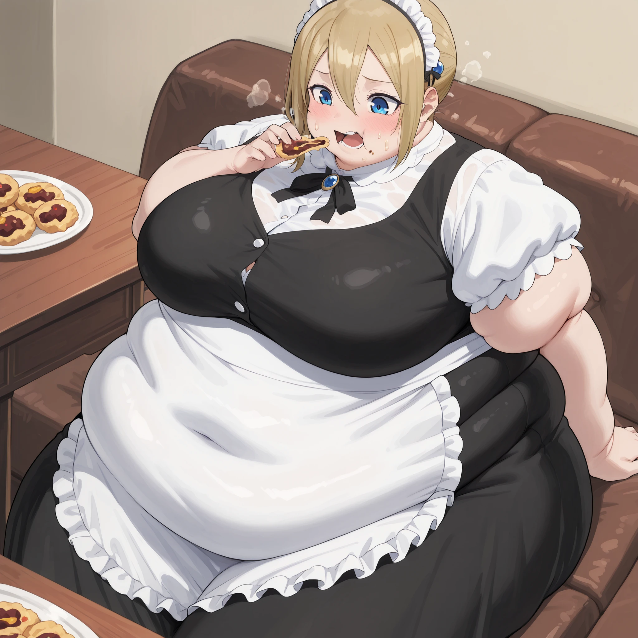 medieval clothes, 2girl, girl royal taster with blonde hair have a little bit chubby belly, noble fat girl cooking food, medieval kitchen, dark fantasy