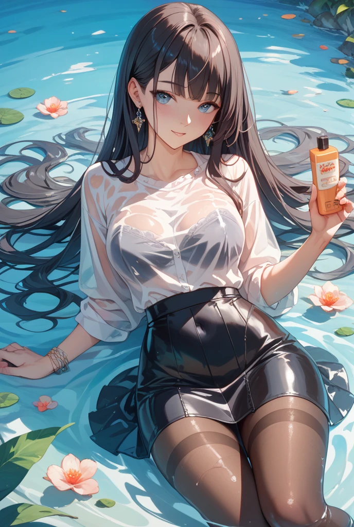female,Round Face,Solitary,sports,Relax,elegant,whole body,(Open your legs),(((Exposing thighs))),full,Transparent openwork,Deep V,((Short skirt)),stocking,leggings,Disheveled,Chest contour,(((Wet clothing))),(((Ultra-thin clothing))),((Flesh outline)),Grinning