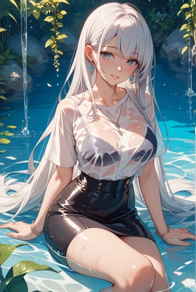 Ultra High Resolution, Masterpiece, (A Girl: 1.5), (Looking Up: 1.5) (Lori: 1.5), (White Hair: 1.5),, Red Eyes, (Small Tits: 1.5), Full Body, Bathroom, Dim Lighting, Navel, Background Blur, Ray Tracing, Eyes Looking at the Camera, (Temptation: 1.4), (Orgasm: 1.4), (Bare Legs, Barefoot, (Panties Only: 1.5), (Open Legs: 1.5), (Big White Shirt: 1.2), (Shirt Unbuttoning: 1.2), (without bra: 1.3), (black panties: 1.2), (hands behind the head: 1.3), sheer clothes, slim figure, slender legs, foot bath, sweat, calves in water, clear water
