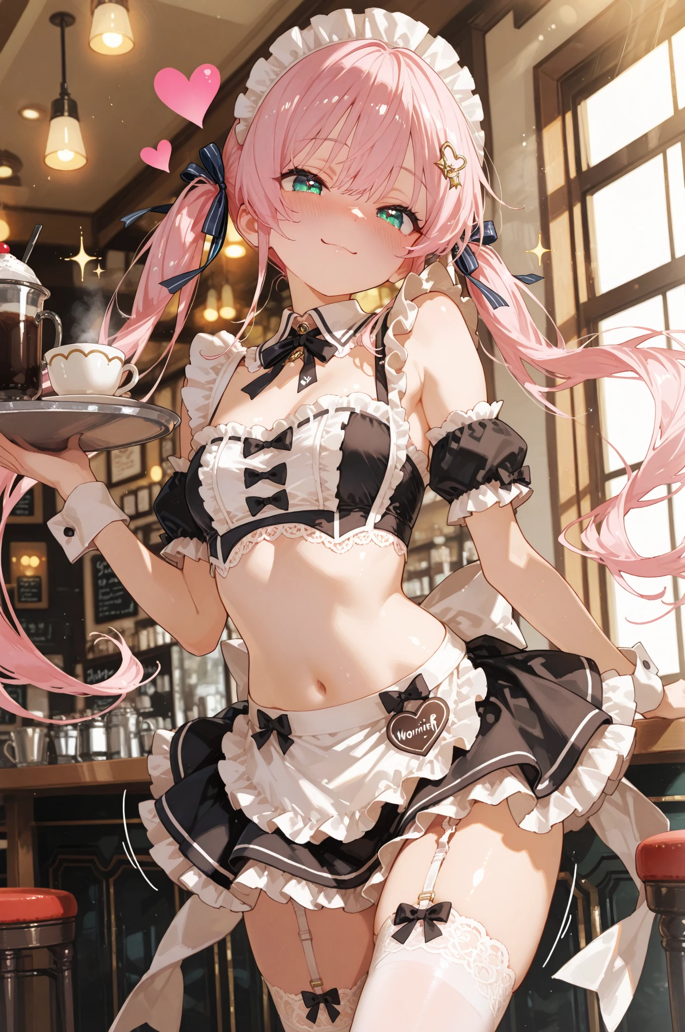 (nsfw:1.3),(open chest:1.3),((very flat chest :1.3)),((open skirt:1.3)),looking vagina,((side tie panties)),((nsfw panties:1.3)),highest quality, masterpiece, long eyelashes, Sparkling輝く目, Dresses with ruffles and ribbons, Eat cake in a café, Sparkling, Cat ear, flower hair ornament,