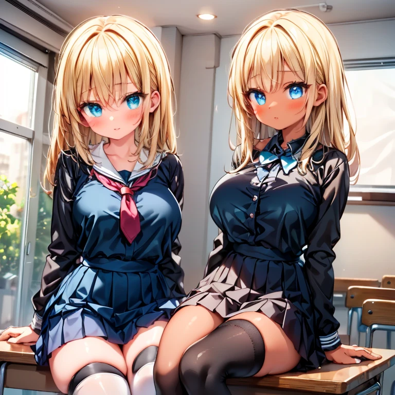 highest quality,wonderful,finely,extremely detailed CG Unity 8K wallpaper, (girls, cute eyes, (Belial:1.1), clothed), (sparkling eyes:1.2), (skinny body:1.1), (huge breasts), (open mouth:1.1), (gymnastic seated straddle split:1.1), (black stockings:1.1),(Thighs:1.2),(Waistline:1.1)
