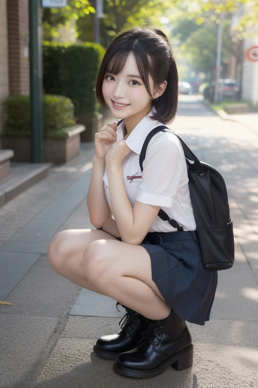 (8K、top-quality、​masterpiece:1.2)、(reallistic、Photorealsitic:1.2)、 Phenomenally cute girl、1６Japan Idols、韓国アイドル、15yo student、a smile、sitting on、(((pantyshot)))、(((Spread your legs apart)))、独奏、‎Classroom、watching at viewers、(Sit up:1.5)、In the school、Chest that looks like it's going to burst、Fine and beautiful eyes、)、(Dark blonde hair:1)、(short-hair:1.1)、pantyshot, Spread your legs apart, skirt by the, student clothes, white  panties, sockes, A dark-haired, The shirt, bblurry, blurry backround, knee high, white  shirt, lowfers, life-like, length hair, s lips, Brown-eyed, Black socks, neck tie, pleatedskirt, the bow, head rest, looking to side, plein air, Brown Footwear, ​masterpiece, top-quality, ultra-detailliert、(((pantyshot)))、(((Spread your legs apart)))、Inviting eyes