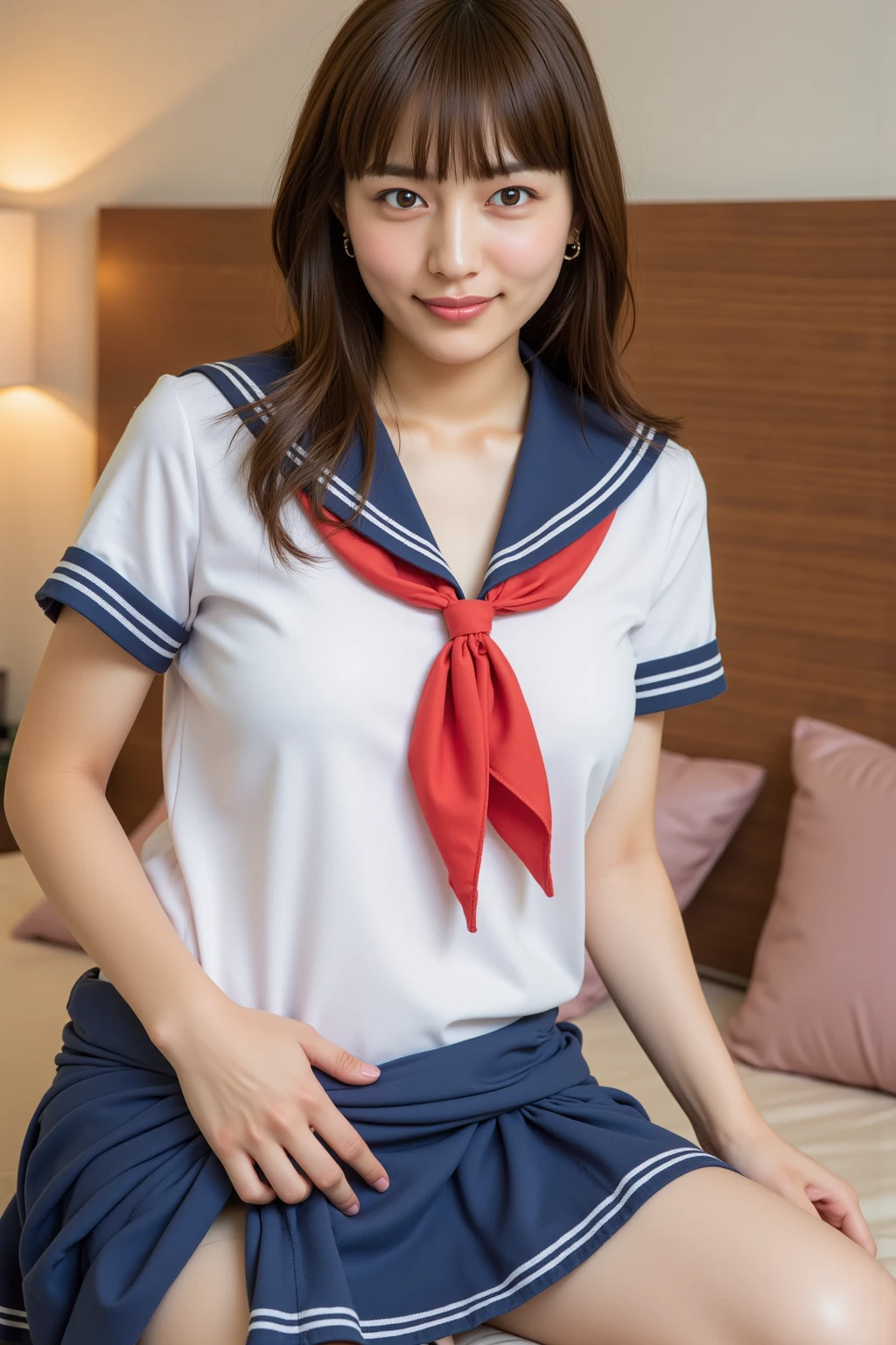 (looking at viewer:1.3),(looking straight ahead:1.3),(big smile:1.2),(happy smile:1.1),(extremely beautiful face:1.3),(big eyes:1.3),(double eyelids:1.3),(very long silky hair:1.3),(long eyelashes:1.2), beautiful lips, beautiful eyes,(beautiful teeth:1.2),(sexy panties:1.1),(realistic silk panties:1.2),(white panties:1.2),(detailed panties:1.3),(17 year old girl:1.2),32K,masterpiece, Raw photo, (detailed fingers:1.2),Best Quality, photorealistic, highly detailed CG Unity 32K wallpaper, intricate detailed face, (Ultra detailed skin:1.2) super idol, clear eyes, thick thighs, drooping eyes,,(tight skirt:1.3),(denim skirt:1.3)