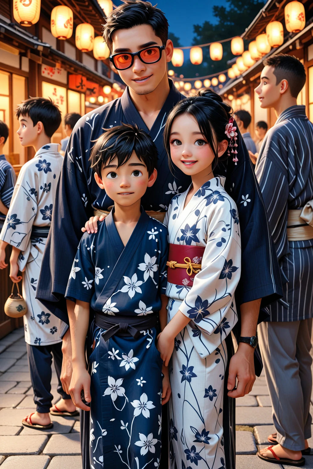man and woman images、A father holds his 8-year-old daughter on his lap, My daughter is completely naked and wearing a yukata..、Untie the Daughter'Obi'Her yukata is open, revealing her flat chest...、Father fondles daughter's breasts'My daughter spreads her legs wide