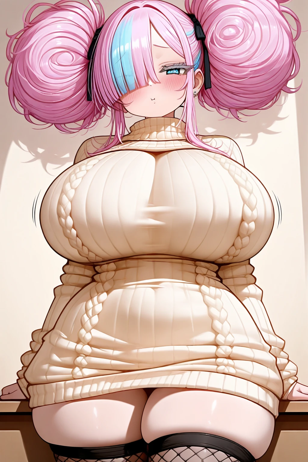((masterpiece)), ((best quality)), (ultra-detailed), solo, beautiful pink hair, long wavey hair , ((beautiful eyes)), accentuated super huge enormously gigantic breasts ,sexy white silk babydoll, cleavage and underboob, put hands behind back, kneel down on the floor