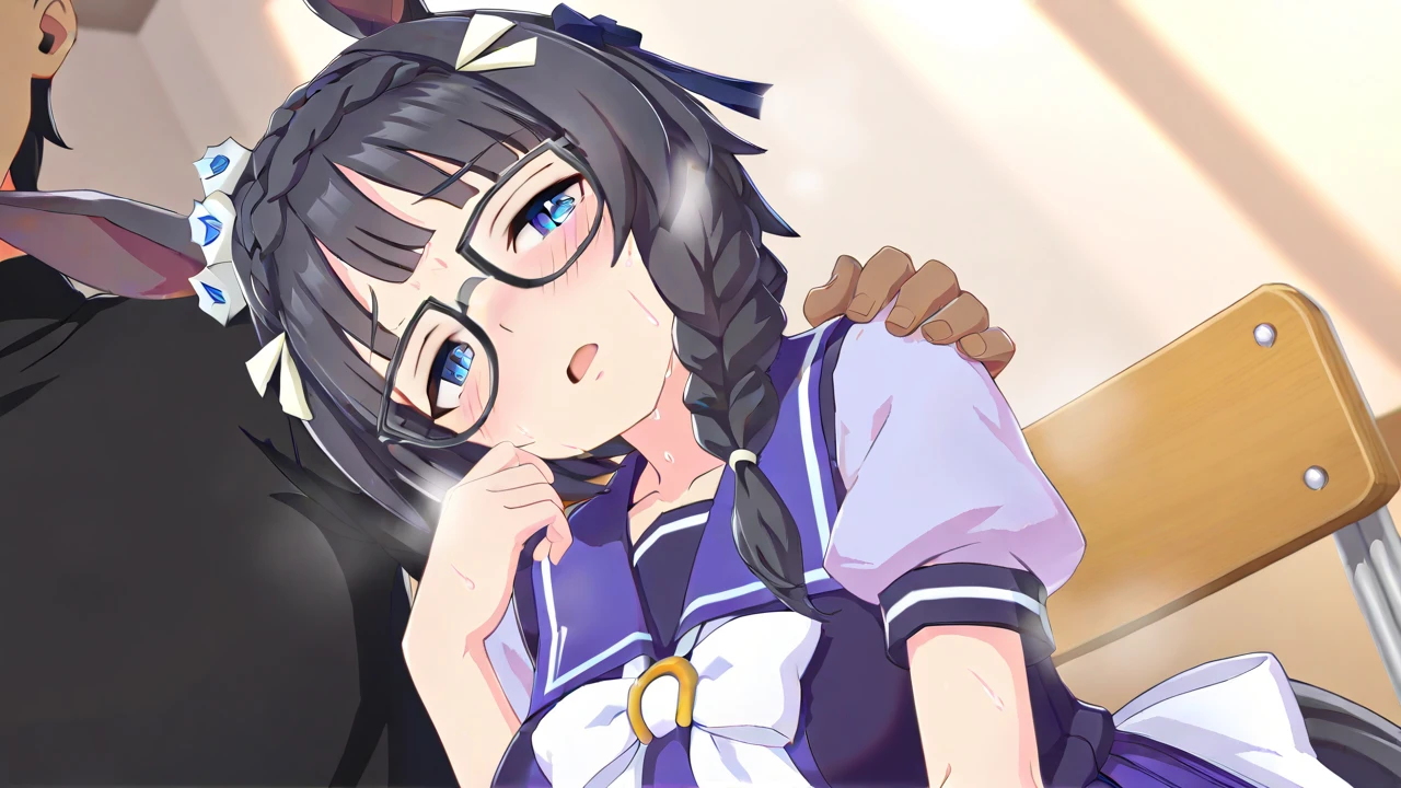 2d, masterpiece, best quality, anime, highly detailed, upper body, 1girl, a-chan, hand on another's head, pov hands, deepthroat, fellatio, hetero, pov, looking at viewer <lyco:succ:1> <lyco:a-chan:1>