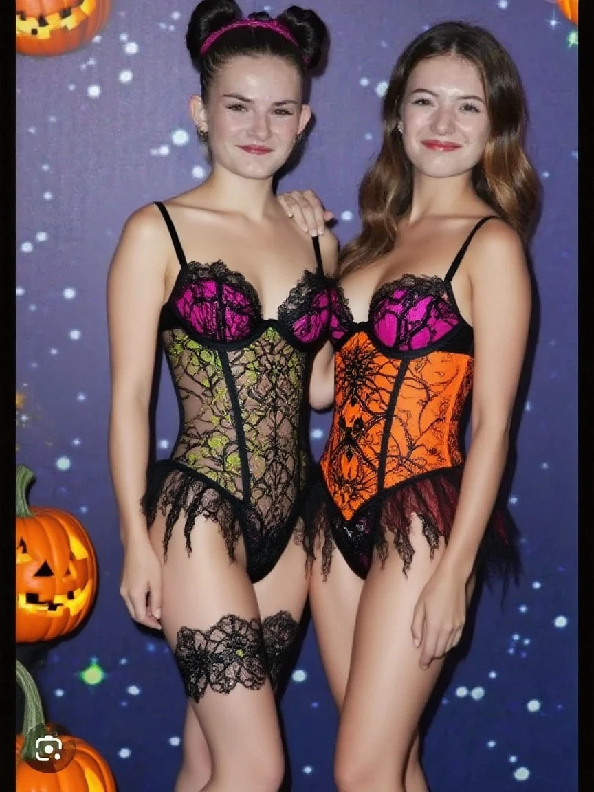 (((2 girls posing for their boyfriends))) Group of very attractive and diverse college girls posing seductively for a photo wearing skimpy costumes at a Halloween party, diverse ethnicities, (((Diverse costumes: skimpy sexy Witch costumes all wearing sheer to waist pantyhose with their costumes))), diverse hair colors, all wearing skimpy micro skirt dresses that expose their pantyhose crotches and buttocks, all wearing ultra sheer to waist high gloss pantyhose, touching each other for sexy group photo, realistic Halloween decorations in background, College house party (((indoors))), indoor college , Halloween orgy, (((they all lift their skirts, pantyhose flashing))), (((on the floor teasing their boyfriends posing for doggie style sex))), POV of 2 college girls sticking ass out in pantyhose for doggie style sex, UHD