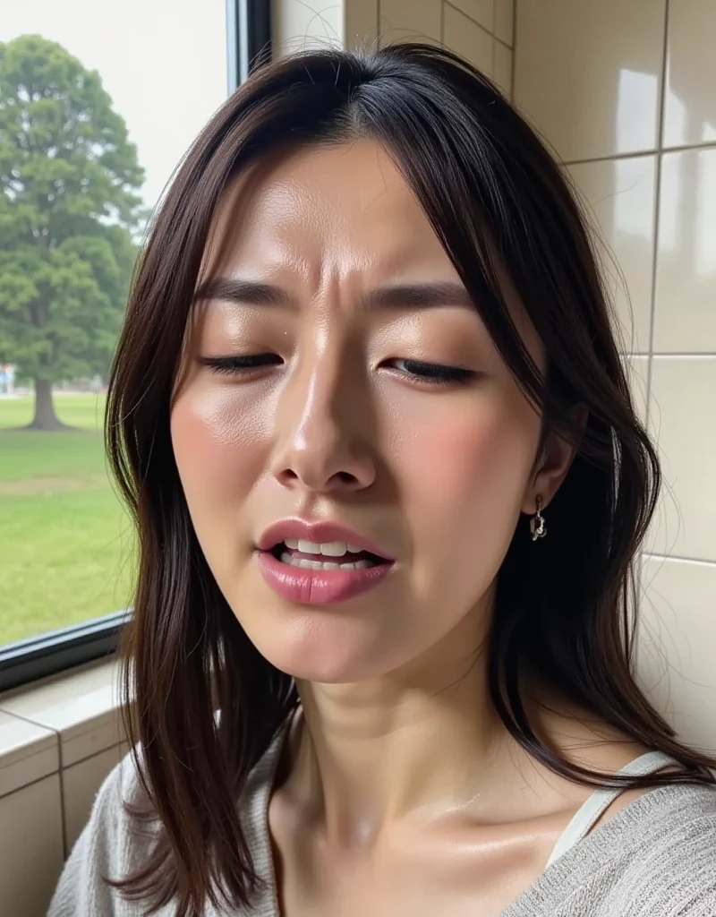 Beautiful Japanese actresses、1 girl,flying debris,,Award-winning photo, Very detailed,Face Focus, Big double eyes(Woman with open mouth and closed eyes ), 18-year-old、Black Hair、Shiny skin、(((Face close-up)))、Realistic nostrils、Long and narrow nasal cavity,,,、Emergency stairs in an apartment, Staircase landing,Outdoor fire escape stairs,Squat、((Random color open cardigan))、Big Breasts、(Sharp Nose)Frowning performance:1.4,,performance,Frowning,please raise your head、Skin shiny with sweat,Oily facial skin,Tied Hair,Squatting and giving a blowjob,female teacher,Squatting in the hallway、Squat、50 degree hot room、Skin shiny with sweat、Wet transparent fabric,Sweaty all over my face,A face enduring intense pain、Screaming face,Open your mouth wide and shout,((Ahegao,Sticking out a long tongue))