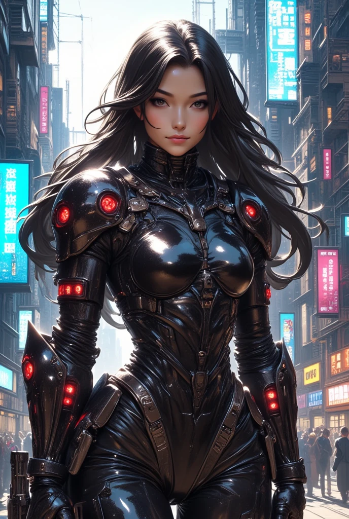 (masterpiece), (best quality), 8k resolution, RAW photo, realistic, ultra detailed, 1girl, girl in exoskeleton, red armor, mechanical, stunning beauty, upper body, stand, cool pose, posing, battle field