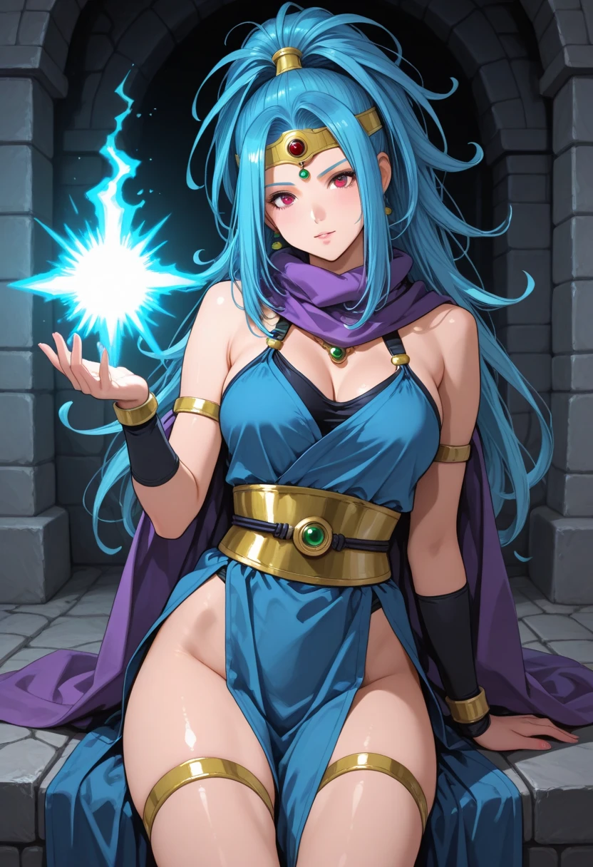 obra maestra, Mejor calidad, obra maestra, cara detallada, ojos detallados, cuerpo completo, 1 chica, pelo azul, pelo largo, blue hair, long hair, red lips, lingerie, medias, rosa en la boca, templo griego, rosas en el suelo, sexy,