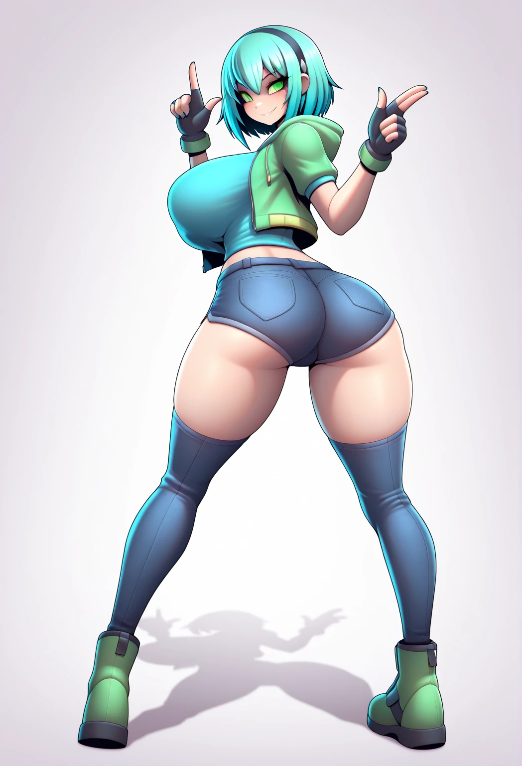 cowgirl's massive rear butt cheeks from behind out of bottomless spaghetti strap tank top out bare and wet boots spreading her legs, gloved hands hidden behind head, sunglasses