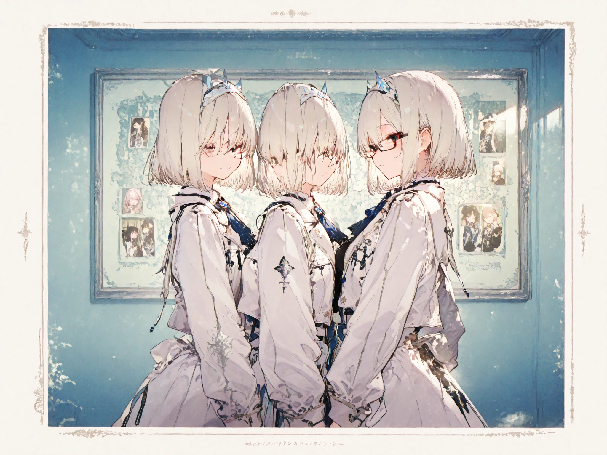 ,twins,white hair,stockings,mature female,