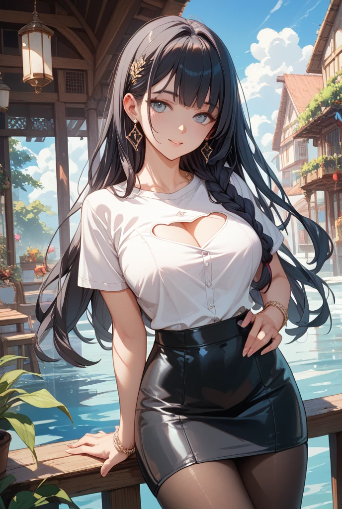 Highest quality、masterpiece、High resolution、High resolution、Ma Niang、((Kitasan Black))、summer、Casual Coordination、((Cleavage))