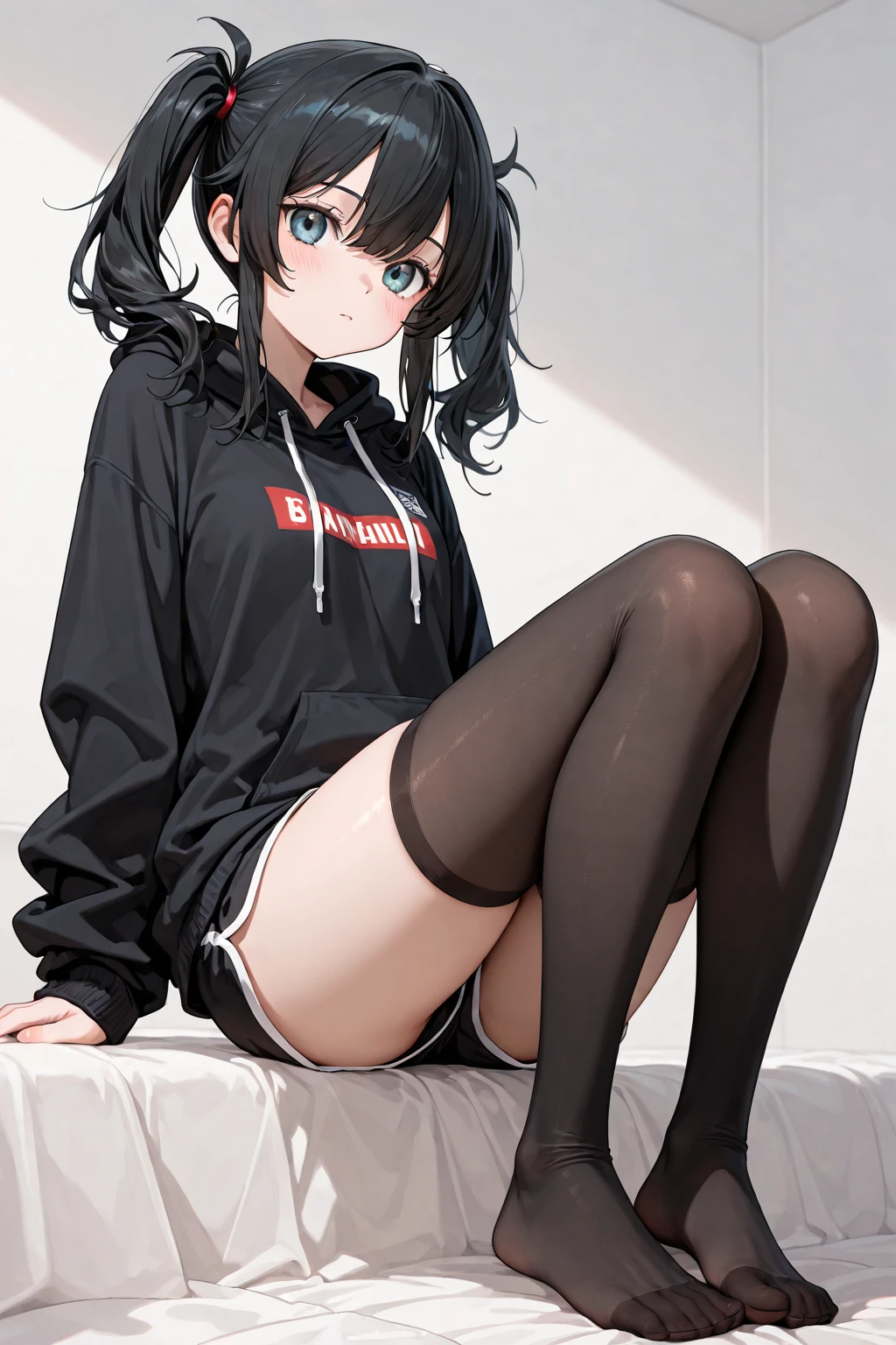Cute Girls、Changing clothes、black tights、Short Bob、hoodie、Smoke a cigarette、Sitting on the ground 、Showing her panties、Attractive breasts、See-through underwear