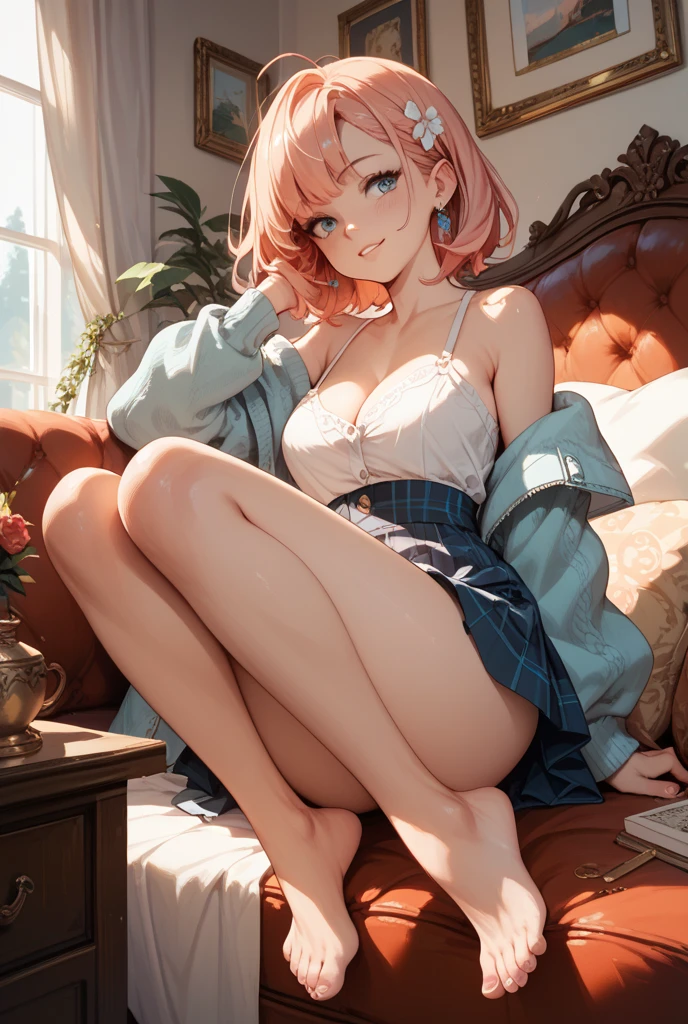 )), ((Masterpiece)), (Detailed), Perfect Face,1girl,harunoshipp, hairband, forehead protector,bedroom,(see-through camisole:1.2), cleavage, side-tie panties,(special occasion thong panties:1.3),
wariza,armpits,