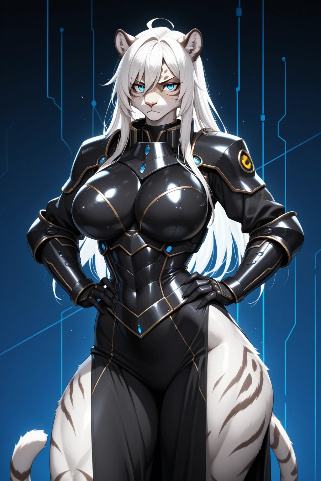(((full body))),(By hyattlen), by fumiko, by claweddrip:1.2), solo, one girl, Cute white anthro furry wolf girl, female, white fur, white fluffy body, black nose, (cute snout:1.1), white fluffy tail, long white hair, simple solid purple eyes, highly detailed, canine teeth, (looking away:1.1), wearing black tank top, cut off black gloves, black shorts, barefoot, black choker, simple background, standing, neutral position, canine teeth, full body shot，((Solo)),((Furry)),((e621)),((Furry robotic wolf)),((Wolf robot girl)))，made of metal, (Cyborg: 1.1), ([Tail | Detail Wire]: 1.3), (Complex Detail), HDR, (Complex Detail, Ultra Detail: 1.2), Cinematic Shot, Masterpiece, Best Quality, High Resolution, Vaginal Foreign Object Insertion, Centering,Robot feet，((Mechanical sneakers))， droid，(((((Robotic metal breasts)))))，(robotjoints)，(Robotic footwear)，Cool robot feet,robot leg,(Cyborg footwear)，((Robotic footwear)) ,(((Robotic breasts))),(((full body))),(((Robot full-body sexual suggestion)))