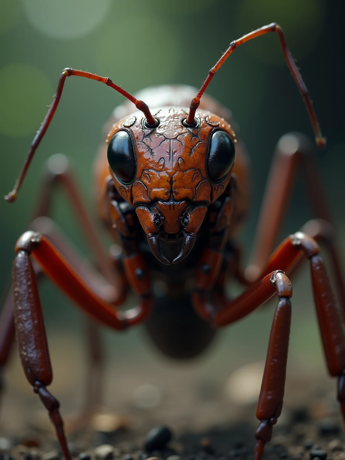 there is a bug that is sitting on a leaf with a pair of glasses on, portrait of a alien insect, biopunk cyborg wasp, steampunk robot ant, ant alien, portrait of an insectoid, cyborg wasp, macro photography 8k, beetle-inspired, insectoid, detailed. insect like, pov of an ant, award winning macro photography, diorama macro photography