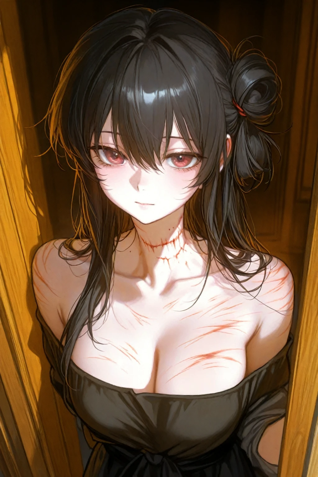 best quality, masterpiece, highly detailed,1girl, ((rose)), (vine), cage, bandage, red rope, (detail light), falling rose petals, Boa Hancock, , (masterpiece:1.5), Detailed Photo, Smiling, Sexy, (8K, Best Quality: 1.4), (1girl), Beautiful Face, (anime realistic Face), (Black Hair, long Hair: 1.3), Beautiful Hairstyle, Realistic eyes, beautiful detail eyes, (white skin), beautiful skin, absurd, attractive, ultra high resolution, ultra realistic, high definition, golden ratio, (sexually aroused:1.5), Pinkish white skin, cool white light, sexy pose, Beautiful , white background, pink soft white light, Wear a white dress, sexy, black lace bra, (zombie girl:1.4), (breeding:1.6), (cute dead girl:1.5), (deadly eyes:1.8), (Eyes without sparkle1.7), pale skin, dead body, no life, (lifeless:1.5), (Wounds on the body:1.6), (dribbling:1.5), (red blood on body:1.3), (Bruise on the body:1.4), (nsfw:1.2