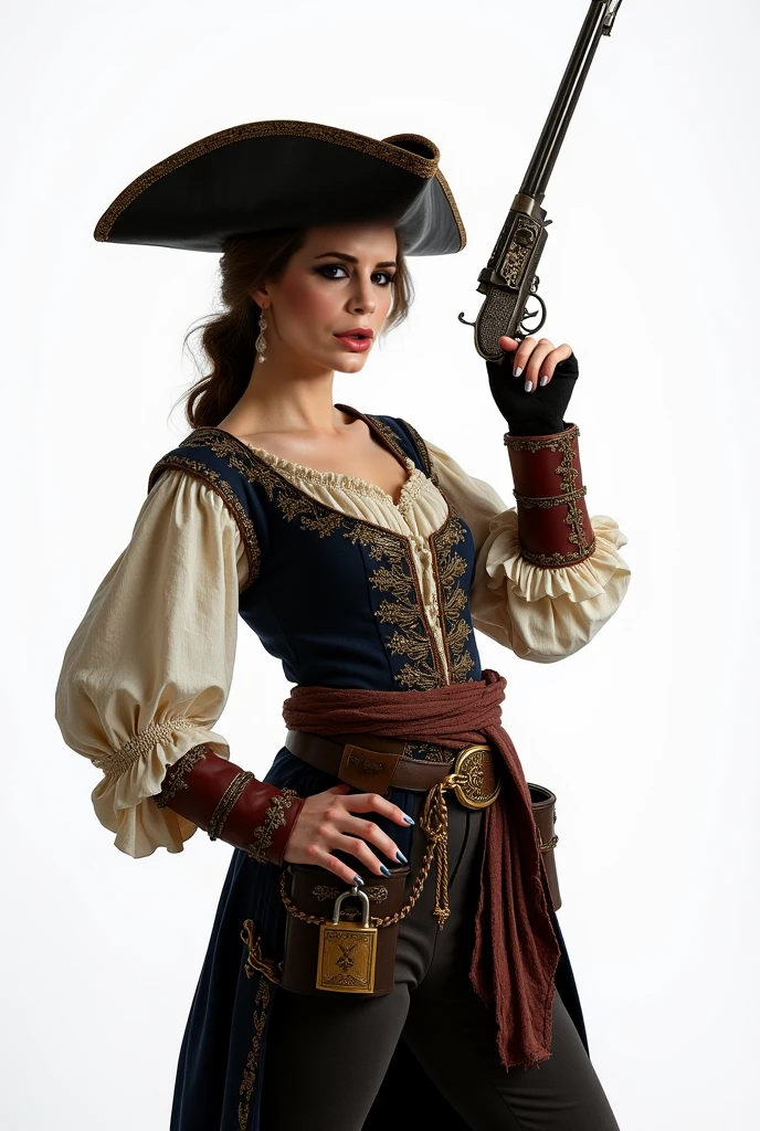 score_9, score_8_up, score_7_up, 1girl (medium full shot) of (esthetic young woman:1.1) pirate south african with tightly coiled hair, dark eyes, dark skin, curvy, wearing vest in rich velvet fabric layered over a ruffled shirt, knee-high boots embellished with ornate buttons, wide leather belt, wide-brimmed hat, rugged boots, monkey companion, ,action pose, feminine pose, enthusiastic, in bustling port town or trading post, with colorful markets and bustling streets filled with merchants, sailors, and adventurers from every corner of the globe, as well as with opportunities for commerce, camaraderie, and conflict Masterpiece,best quality, photorealistic, amazing quality, very aesthetic, extremely detailed face,