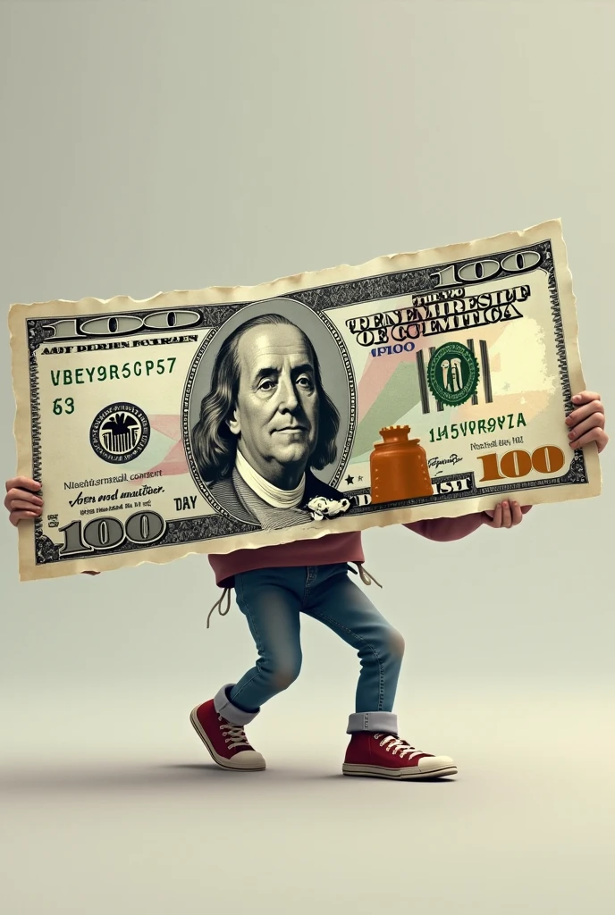 black kid holding a big money bag with UP THE COIN RCDS written around it like he was blushing
