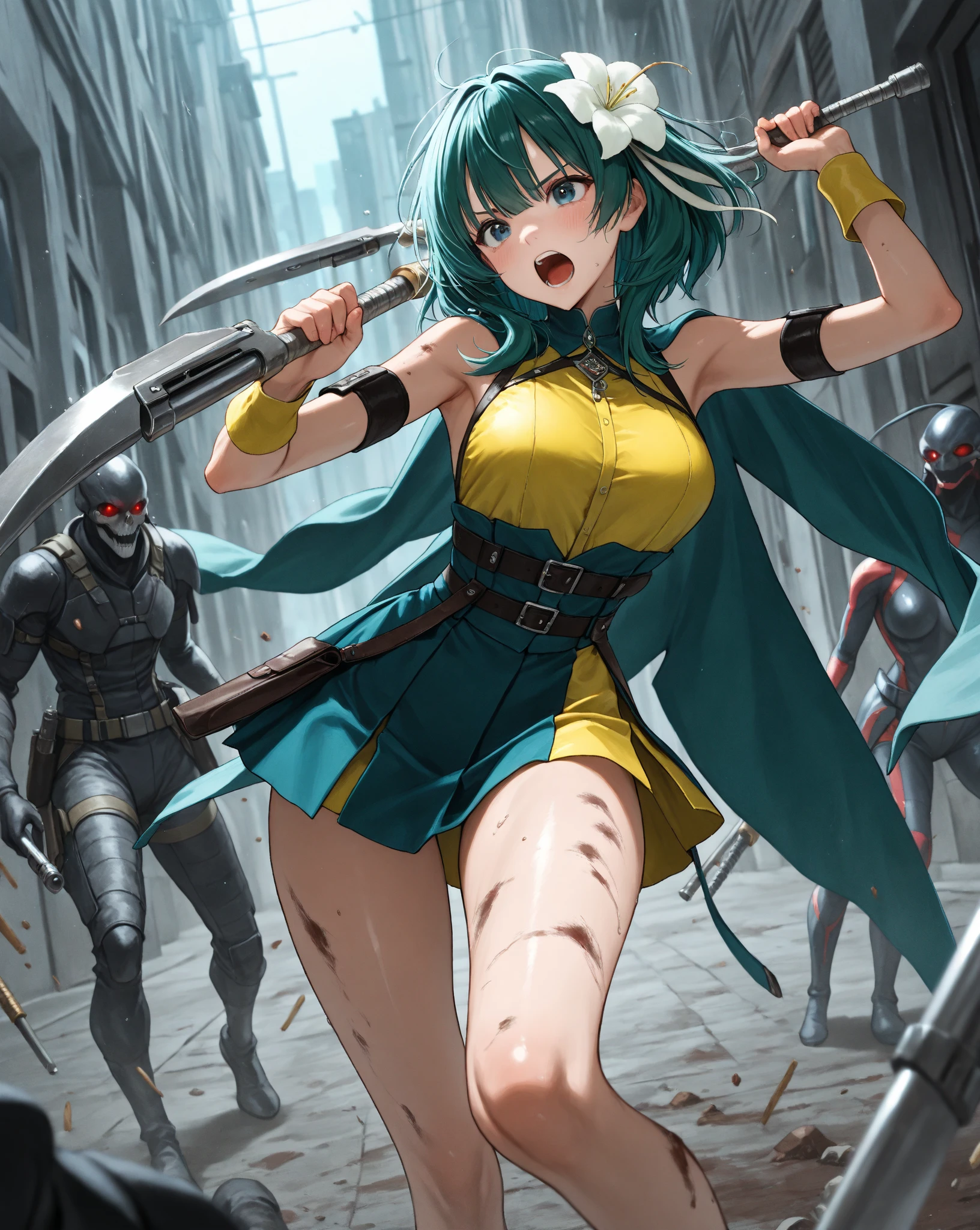 Detailed Background、A person who writes in detail、Accurate human body、Knowledgeable person、The correct five、1 mature woman,18-year-old,Excellent anatomy, masterpiece, highest quality,Realistic, hyperRealistic, 16K HDR,(Braiding,Cleavage,damaged body,Sweat,Beautiful Face,Mature Woman,(,Metal collar:1.2) ,(handcuffs:1.2),(On all fours,top down:1.3),Fantasy World,Outdoor,village,blue sky,(Surrounded by many vicious horny goblins:1.3),(Chain Leash,Pull the leash,lead:1.2),(Goblin Riding, Goblin riding a girl,Grab her head:1.3),Thick thighs from the side,cruvy body,black hair,short hair with long locks,short hair,sidelocks,purple eyes,bangs,black hair,