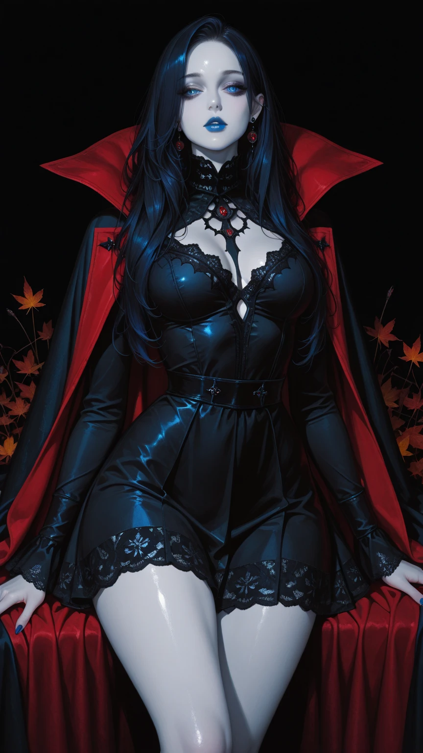 Araffe dressed as a sexy "snow white" with a red bow, beautiful vampire queen, realistic cosplay, Marceline from Adventure Time, anime girl cosplay, 4K HD, beautiful vampire queen, snow white as a d &d fighter, snow white, anime cosplay, cosplay, vampire Carmilla, with long dark hair, in the dark woods, spooky atmosphere, dark theme, mist, torn clothes, large breasts, full body, photo from below