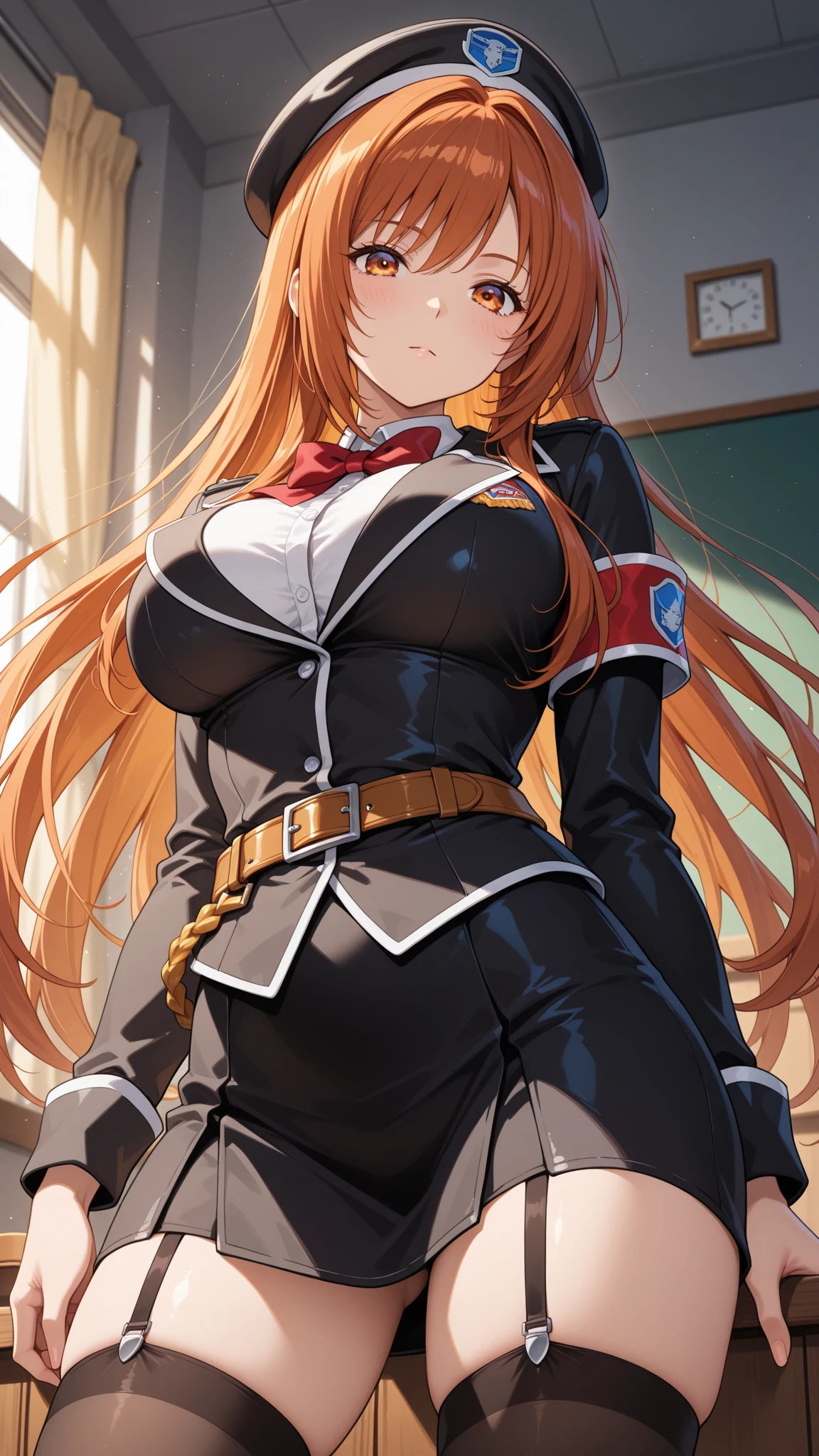 rias gremory, 1girl, long hair, red hair, ahoge, blue eyes, large breasts, very long hair, breasts,huge ahoge,
BREAK (pilot suit:1.2)
BREAK looking at viewer,standing, leaning forward, (arms behind back:1.2),
BREAK indoors,
BREAK (masterpiece:1.2), best quality, high resolution, unity 8k wallpaper, (illustration:0.8), (beautiful detailed eyes:1.6), extremely detailed face, perfect lighting, extremely detailed CG, (perfect hands, perfect anatomy),