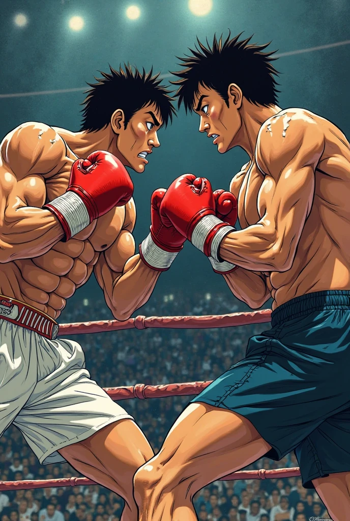 Boxing Match, Boxing ring, boxing gloves, champion, (masterpiece, best quality, Professional, perfect composition, very aesthetic, absurdres, ultra-detailed, intricate details:1.3), by Naoki Urasawa