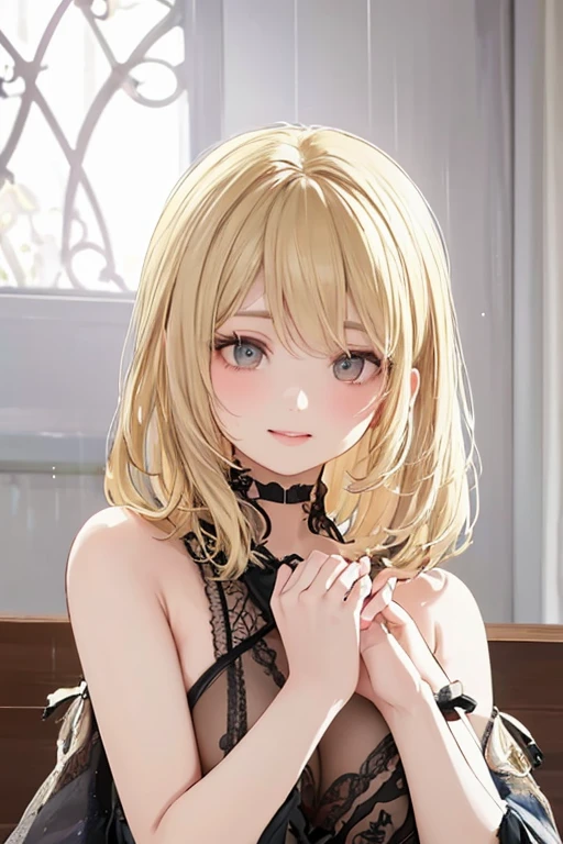 (Behind Wallenstein,Yellow hair,Long hair,Yellow eyes ),masutepiece, Best Quality, 1girl in,Frontal shot of a girl,Slender face,slender physique, Looking at Viewer, Cute, Bra, medium breasts, Yellow eyes,  Behind Wallenstein,  Yellow hair, Long hair, Beautiful detailed eyes, embarrassed:06,is crying:0.9,with arms up,Armpit, full of sweat,(Close-up on the face:1.4), robe blanche,Late night toilet background, ((mistress, Authority)),Black Dress
