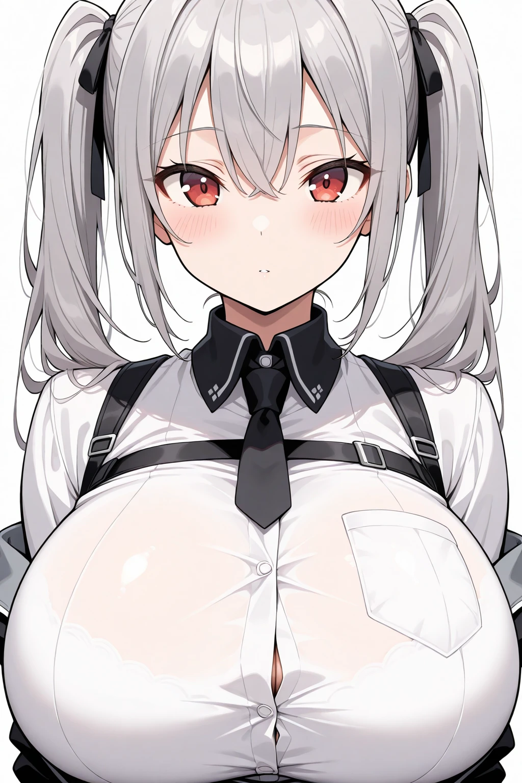 score_9, score_8_up, source_anime ,BREAK,blunt bangs,ponytail,Yellow Eyes,Gray Hair,Big Breasts,((1girl)),White background,Areola,shiny skin,sharp eye,,ストッキング,ハイレグ,レオタード