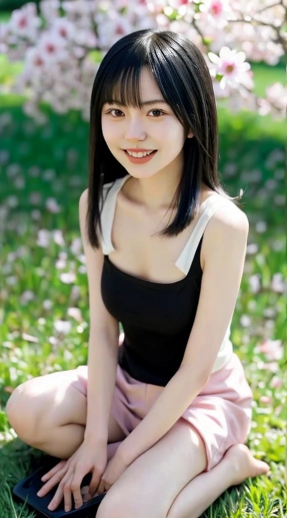 最high quality、high quality、Best image quality、topless:2.0,Nipples are visible:2.0,8K,topless:2.0,nude:2.0,naked:smile、最High resolution、High resolution、最high quality、masterpiece、RAW Photos、whole body写真、Detailed and realistic human body、Ample breasts, Detailed and realistic skin、Realistic face in every detail、Detailed and realistic eyes、Detailed and realistic lips、Detailed and realistic teeth、Detailed and realistic ears、Detailed and realistic hair、Realistic reproduction of every detail、Realistic fingers in every detail、(Beautiful Hands、thumb１reference４)、Realistic feet down to the last detail、((Beautiful Japanese Woman))、(Japanese Model)、 year old beautiful woman))、(Black Hair)、(Straight hair)、((whole body))、(Slim and perfect figure)、(whole body光沢肌、Fair skin)、Detailed and realistic human body、Detailed and realistic skin、Realistic face in every detail、Realistic fingers in every detail、Detailed realistic feet、Soft natural light、Sunflower field at 0 degrees、((standing in the middle of a field of sunflowers(A girl surrounded by sunflowers 360 degrees))、Poses to make your thighs look beautiful、Small areola:1.3