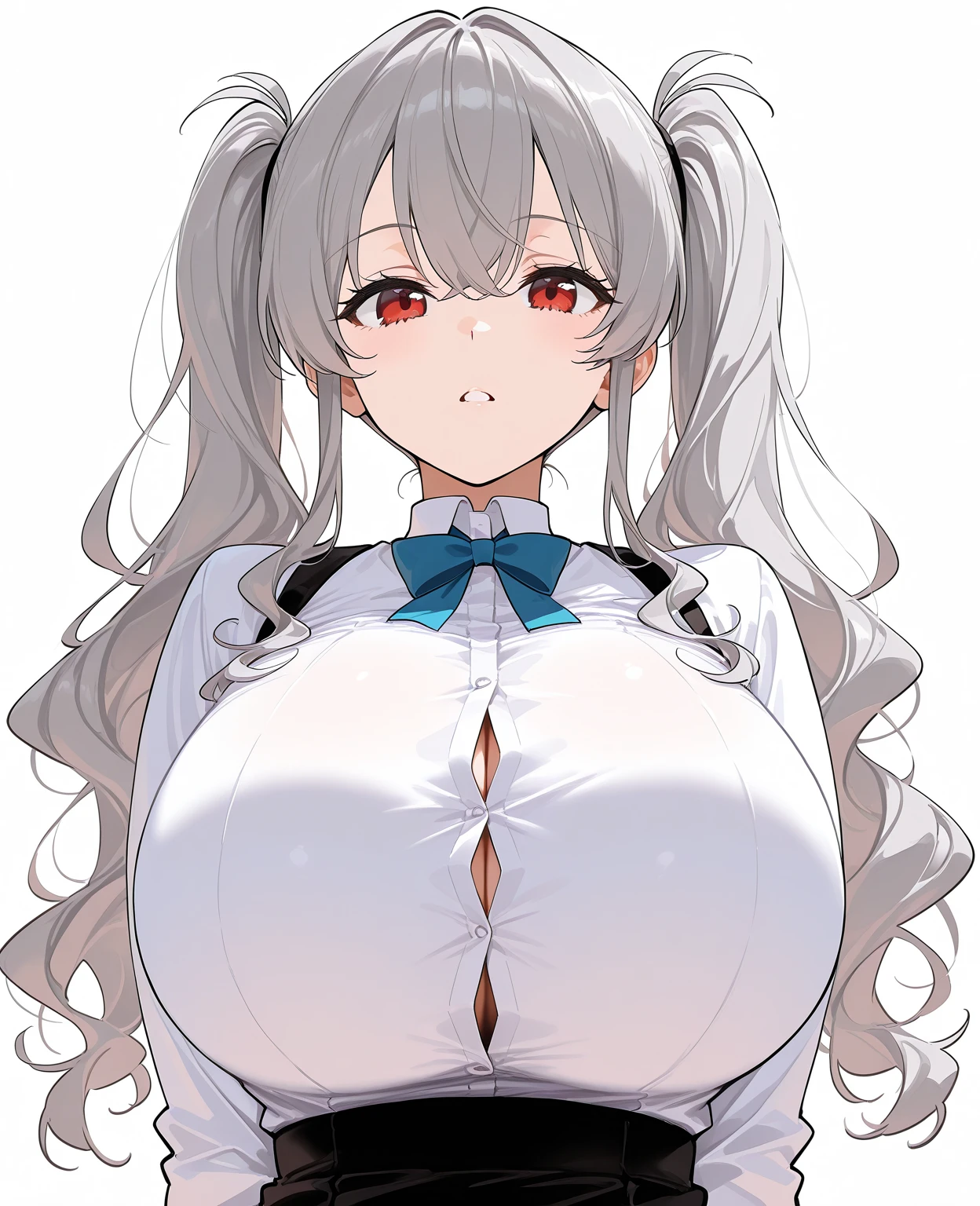 a sexy anime girl with grey braids holding up a heart over her chest, 1girl, breasts, solo, heart hands, shirt, night, looking at viewer, large breasts, blush, heart, long hair, see-through, long sleeves, white shirt, nipples, two side up, choker, tattoo, cleavage, bangs, outdoors, closed mouth, hair ornament, black choker, grey eyes, braid, upper body, off shoulder, partially unbuttoned, collarbone, hair ribbon, night sky,(()),add_detail:1, add_detail:0, add_detail:0.5,breast heart pose　nude　