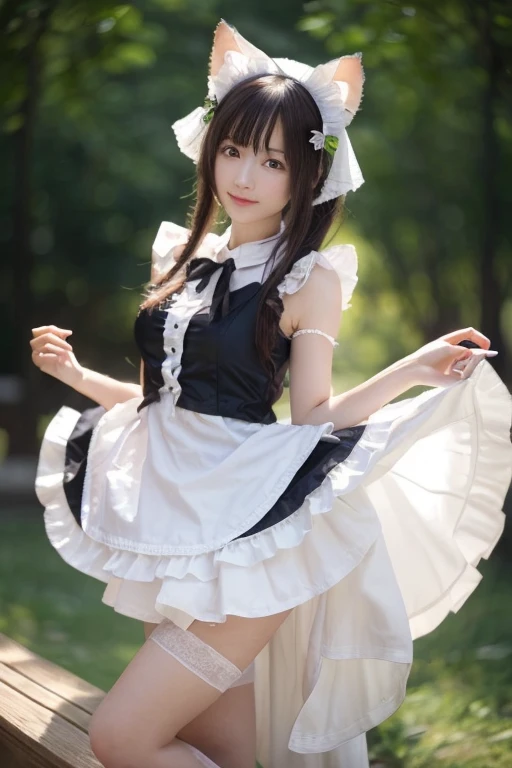 masterpiece,Highest quality,Very detailed,Maid Girl,,Small breasts,Black Hair,very cute,Maid clothes,Outdoor,Garden Gazebo,Tea party