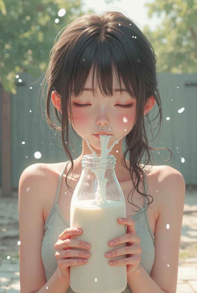 photorealestic,adolable,bit girl,The upper part of the body,Head up,Open-mouthed,with short black hair,petite,White liquid,tmasterpiece,high qulity --auto
