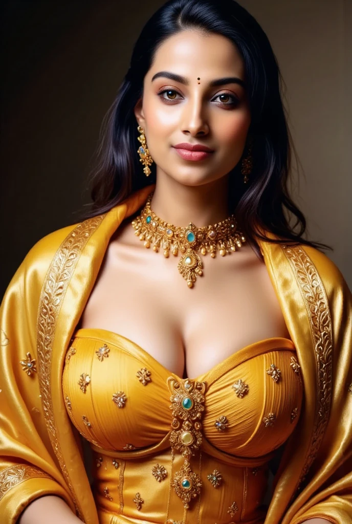 beautiful indian girl, lovely cute face,19 year , solo, beautiful detailed eyes and full body, black hair, bright skin ,wearing salwar kameez, medium round boobs (dupatta covering her medium round boobs), a sexy