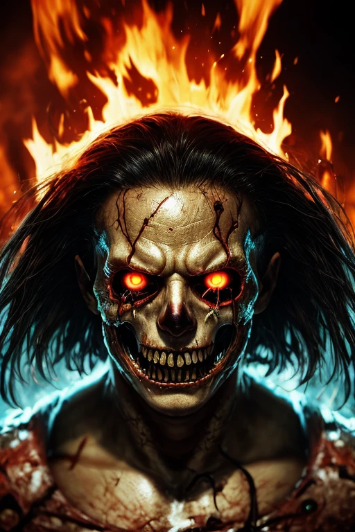 pulp horror, scary, severed head,skull with glowing eyes<lora:EnvyPulpHorrorXL01:1:1:lbw=ALL>