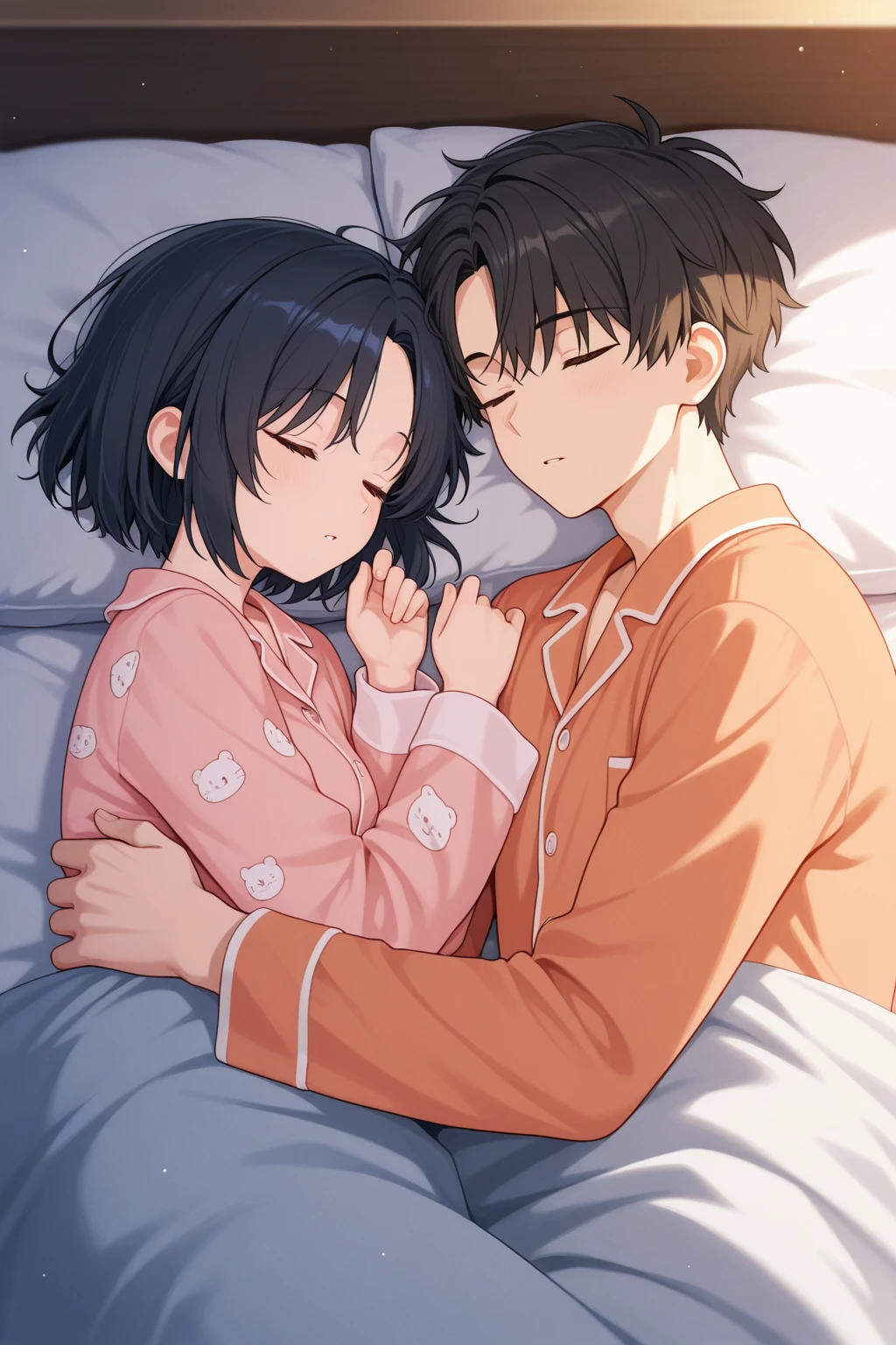 1boys, Man,Male pervert, Short hair, Black hair,Collar,Facial, leg loops,Soft bed,Bedroom,christmas,giftow knot,