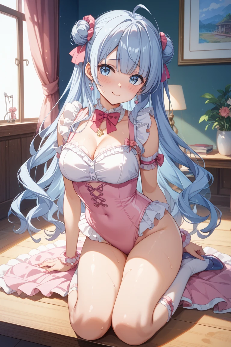 ,nffsw,Breasts squeezed together,Cooperative,breasts ,breast in 1,hetero,Striped panties,panties aside,((harems)),hetero,Double,Pink Lolita Clothes,Light blue hair,lightpink hair,Striped socks,Striped panties,blushed face,Cat ears,Pink eyes,Smile with open mouth,Light blue Lolita,garter strap,Top image quality,Best Quality
