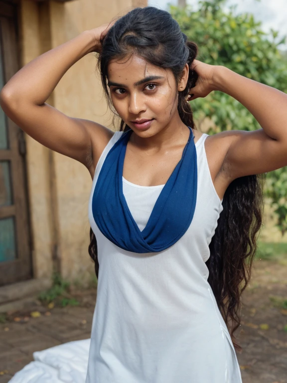 there is a woman that is posing for a picture in a tanktop, armpit, around 19 years old, hairy arms, with arms bare, indian girl with brown skin, with arms up, around 20 yo, she is about 20 years old, she is about 20 years old, she is about 16 years old, sweaty skin!! Sweaty underarms, sweaty armpits! Big Arms, Big Hand, Big Chest with arms up. So hot with arms over head is kinda like stretching