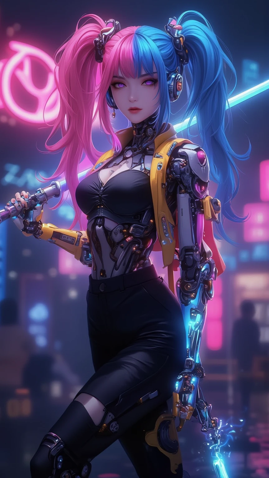 motor irreal:1.4,CG ultra realista K, Fotorrealista:1.4, textura da pele:1.4, Obra-prima:1.4,Linda mulher com lingeries babydoll、Roupas curtas amarelas estilo cyberpunk, pantimedia vermelha , mini saia azul,
