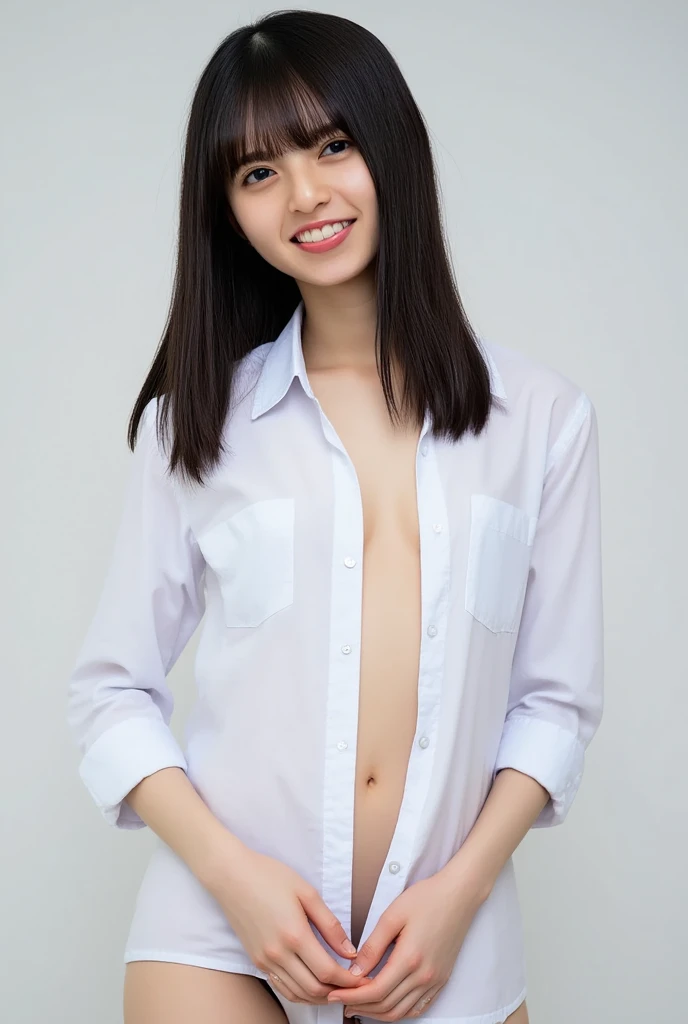 (8k、RAW Photos、Highest quality、masterpiece:1.2)、((Very flat chest、Flat chest:1.7))、((night、Bedroom、smile、pajamas:1.5))、((Nipples、tits、Trying to take off:1.2))、(Realistic、Realistic)、1 girl、(On the bed、Lie、naked))、cute