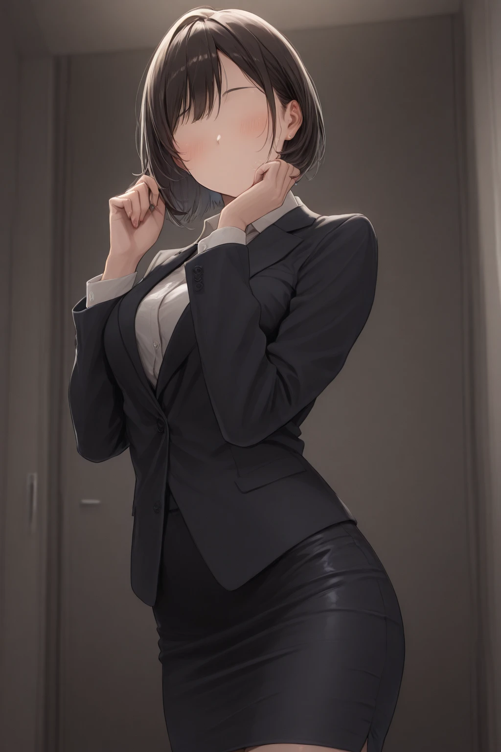 (masterpiece, best quality:1.2), 1girl, Himeno, Suit and tie, medium naked breasts, cigarette, (sexy), (medium hair), (messy hair), (wild hair)